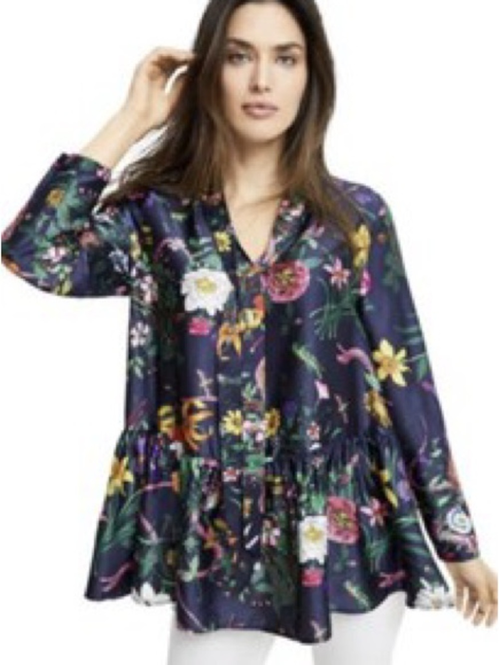 ELLOS Navy Floral Tie-Neck Blouse - Picture 4 of 4